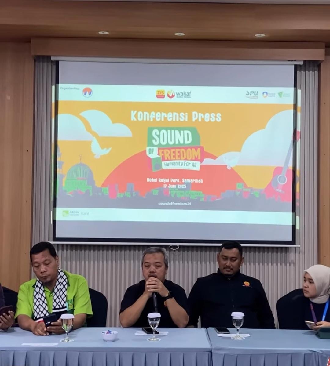 Konferensi pers Sound of Freedom digelar sebagai rangkaian kampanye kemanusiaan untuk Palestina yang akan berlangsung di Samarinda pada 13 Juli 2025. (Istimewa)